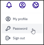 Image of account menu dropdown, highlighting the Password button