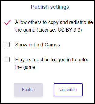 Image of the Publish settings